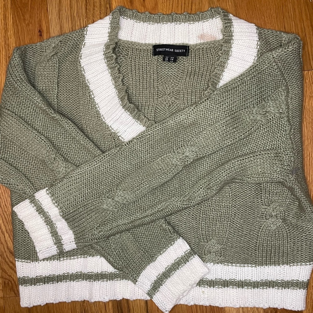 Streetwear Society Green V-Neck Sweater